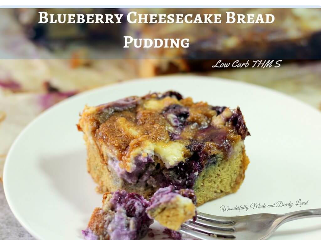 Blueberry Cheesecake Bread Pudding (THM S, Low Carb, Sugar Free)