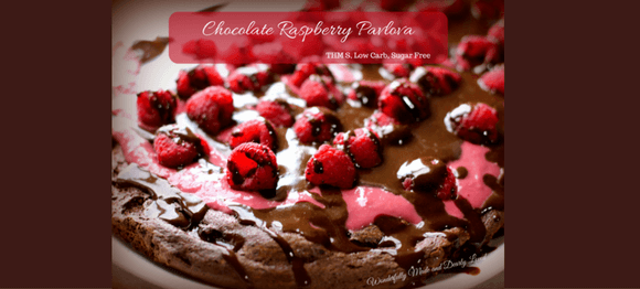chocolate raspberry pavlova (thm S, low carb, sugar free)