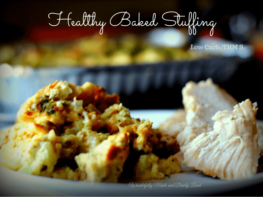 A trim healthy mama friendly baked stuffing recipe.