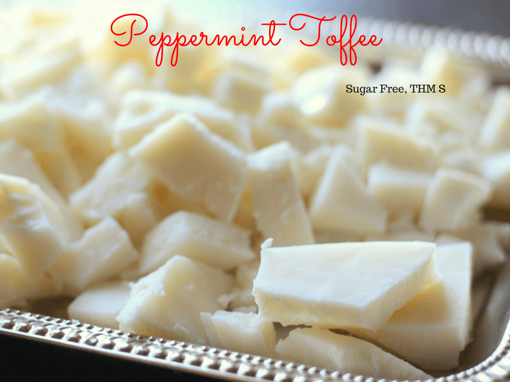 Peppermint Toffee is sure to be a family tradition at Christmas. It is sugar free and THM S treat.