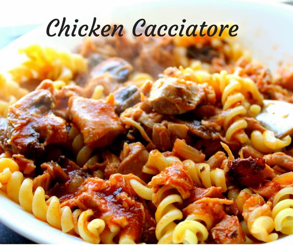 A healthy family favorite crock pot or Instant Pot Chicken Cacciatore. (THM S, Low Carb)