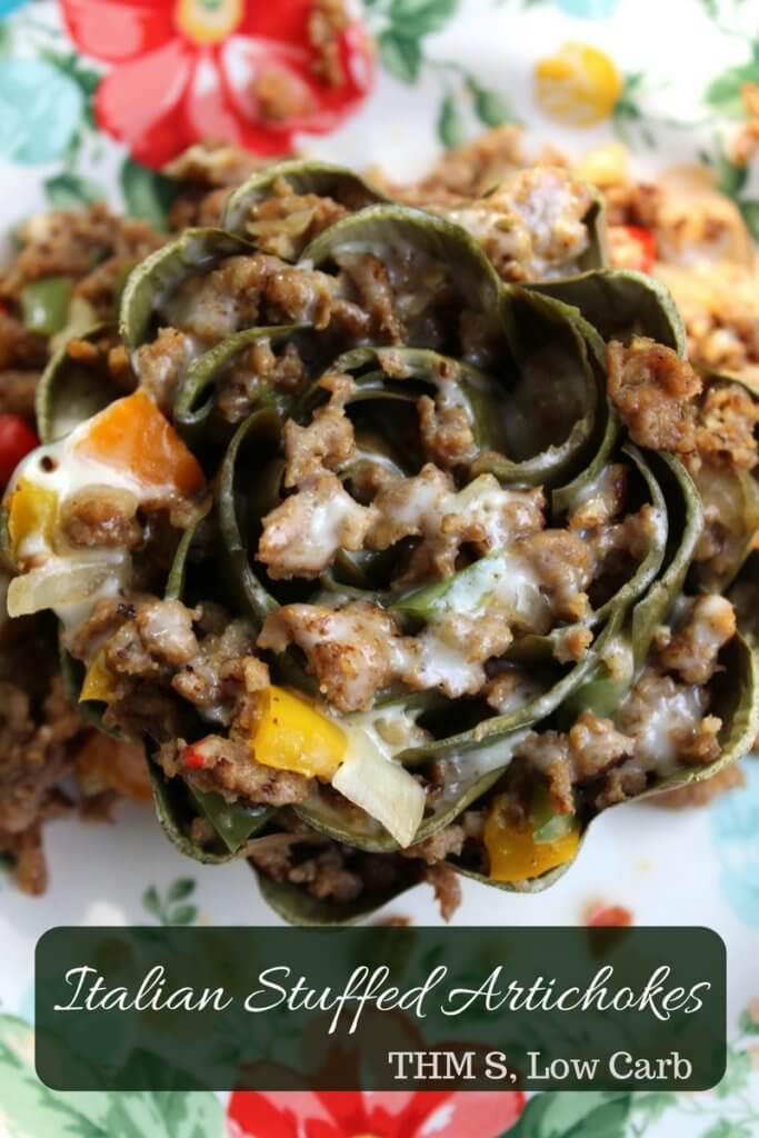 A wonderful THM S or Low Carb Italian Stuffed Artichokes Recipe that can be made in the Instant Pot or in the oven.