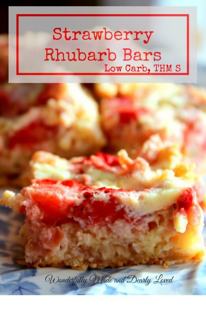 Strawberry Rhubarb Bars (THM S, Low Carb) are great for summer picnics and pot lucks.
