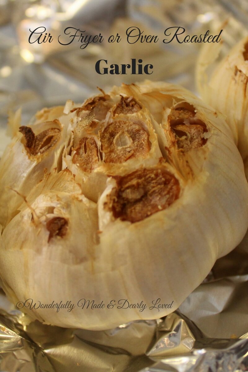 Air fryer Roasted Garlic (with an oven option) that makes a wonderful condiment or seasoning in your Trim Healthy Mama Cooking Adventures. #THM #LowCarb #LowFat THMNSI