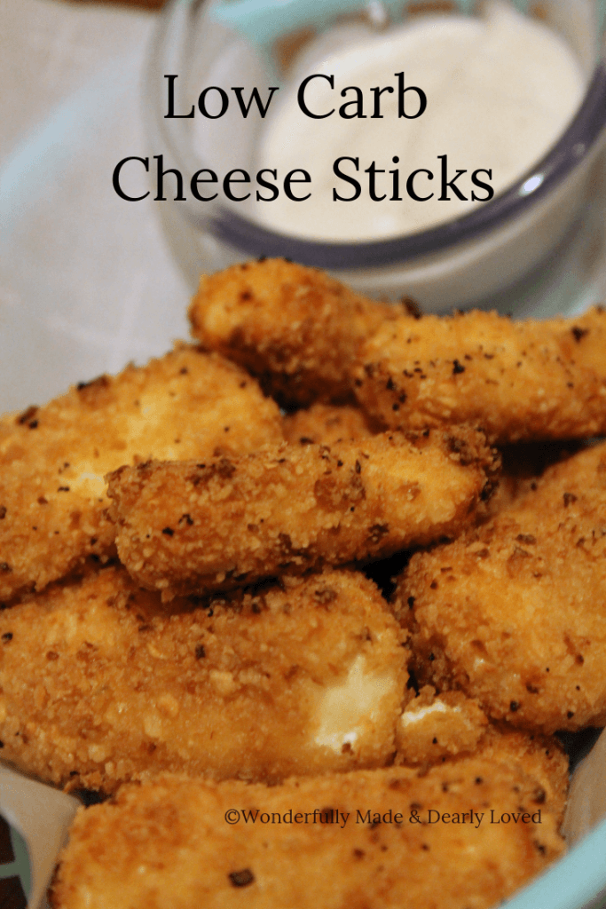 Low Carb Cheese Sticks that are air fried or oven baked. These Cheese sticks are also THM and Keto Friendly!!