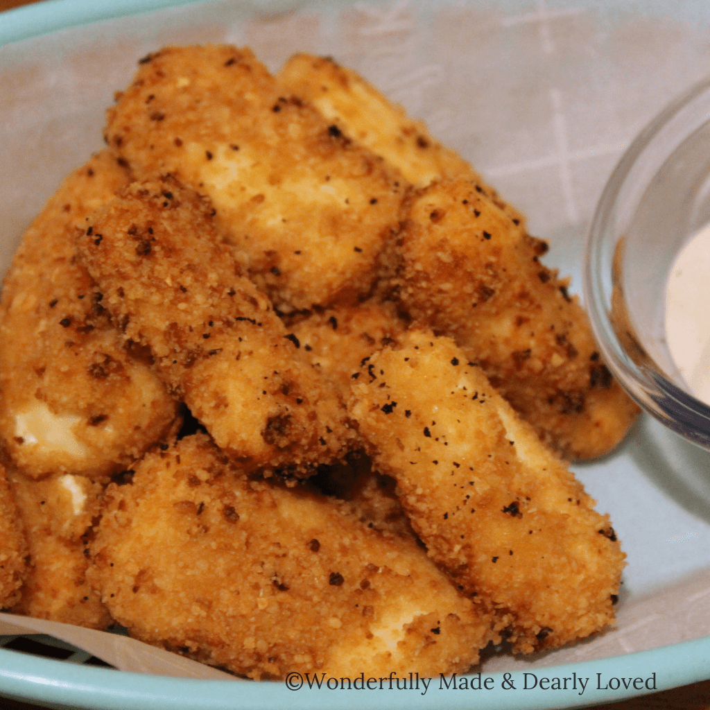 Cheese Sticks that can be air fried or oven baked. They are THM, Low Carb & Keto friendly