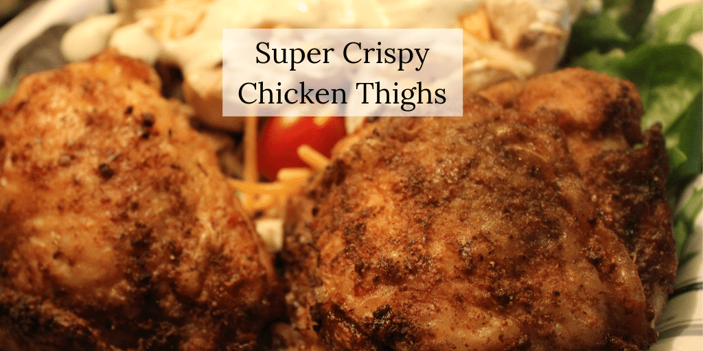 Plated Super Crispy Chicken Thighs (THM S) from your Air Fryer.